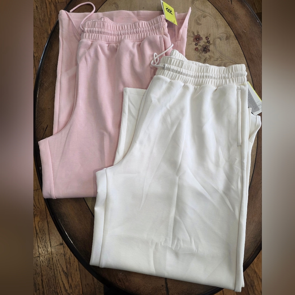 2pc Women's Sandwash Wide Leg Pants All In Motion Pink & Cream XXL